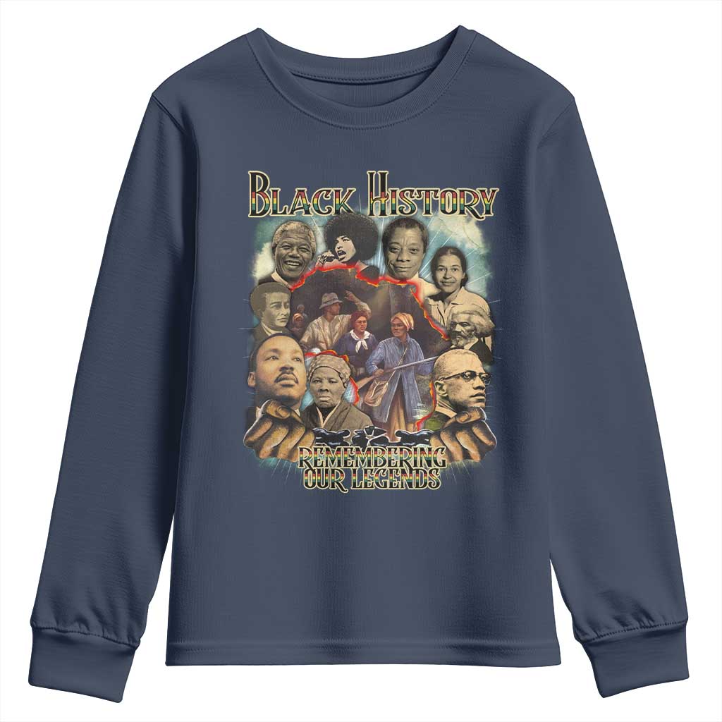 Black History Youth Sweatshirt Remembering Our Legends Martin Malcolm Rosa Harriet Frederick