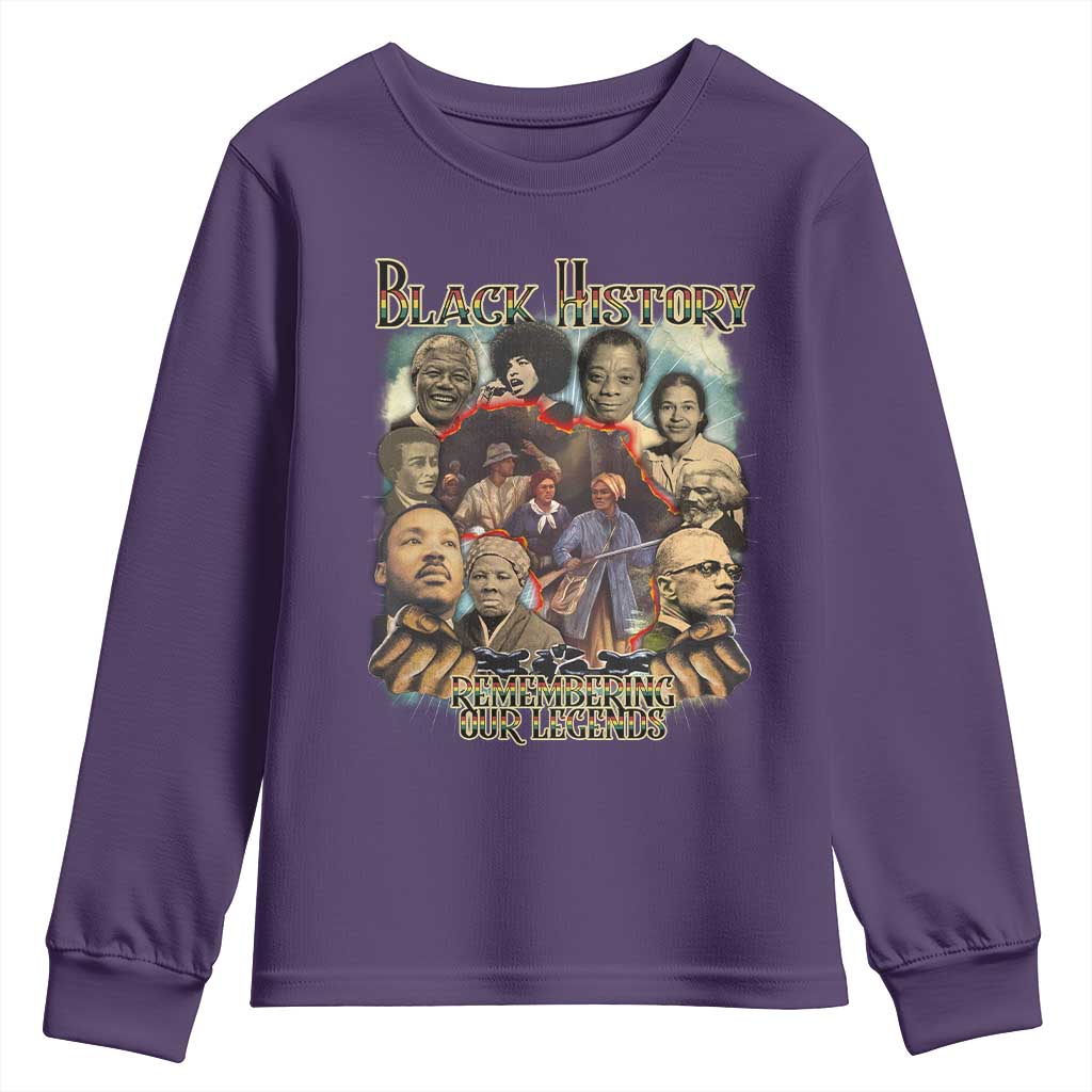 Black History Youth Sweatshirt Remembering Our Legends Martin Malcolm Rosa Harriet Frederick