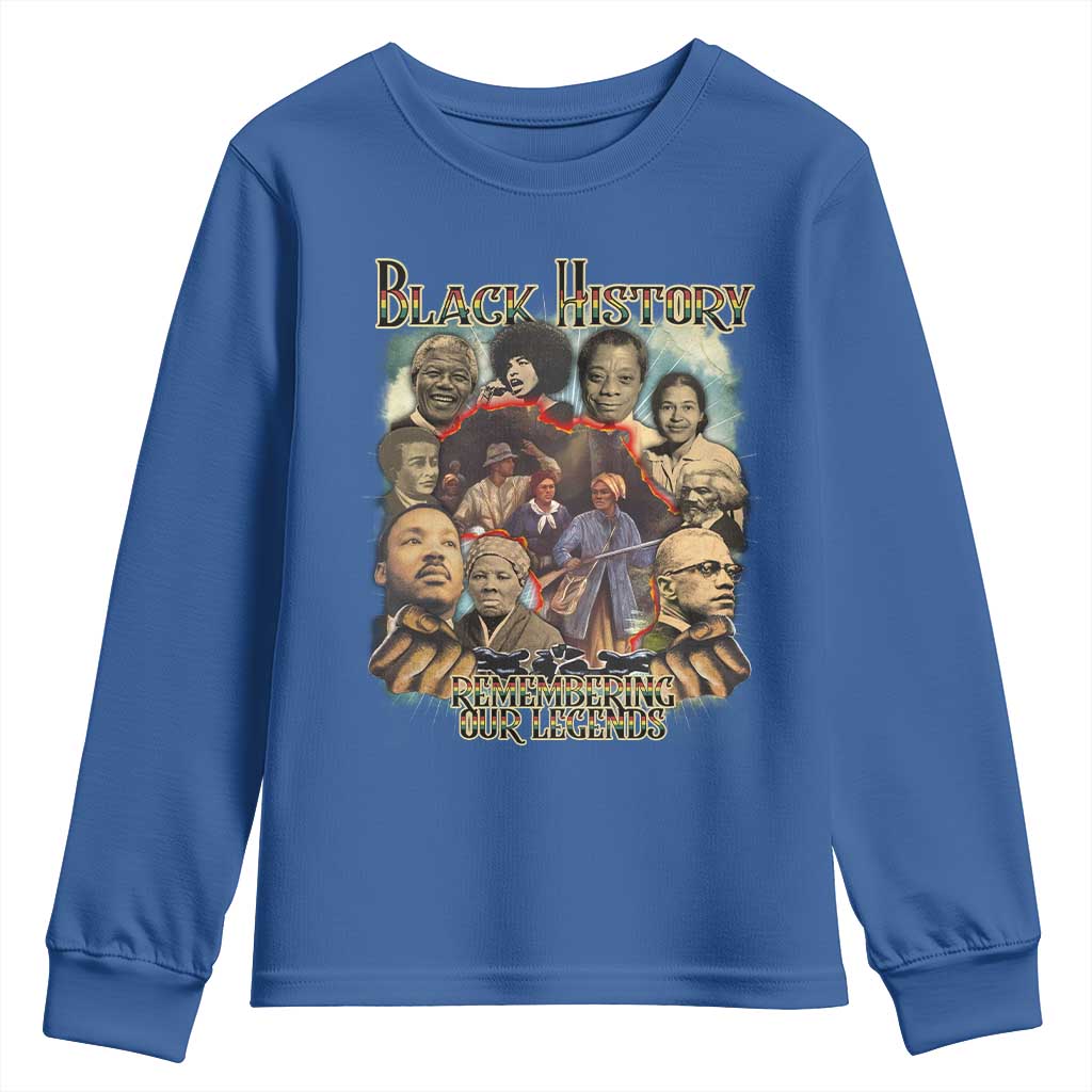 Black History Youth Sweatshirt Remembering Our Legends Martin Malcolm Rosa Harriet Frederick