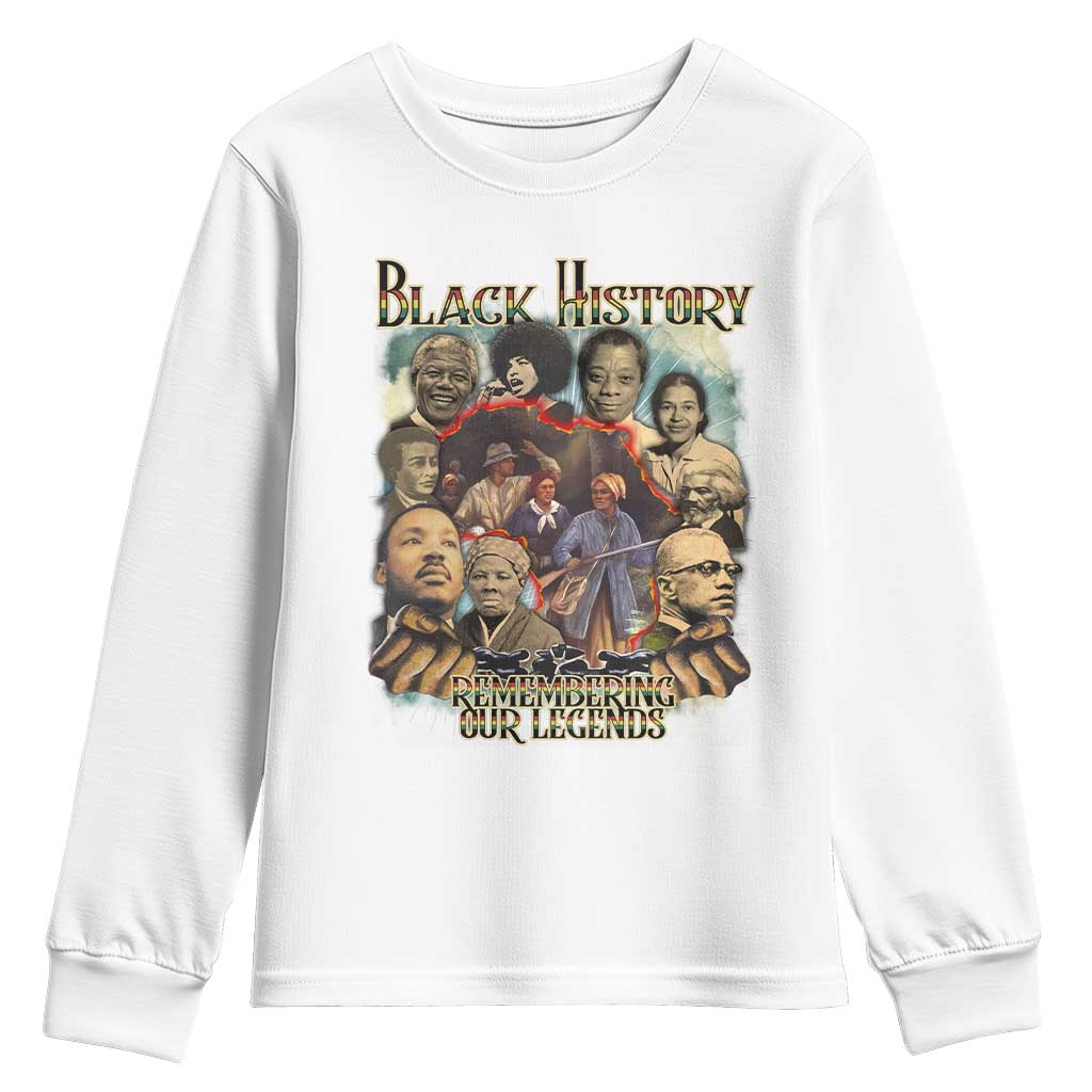 Black History Youth Sweatshirt Remembering Our Legends Martin Malcolm Rosa Harriet Frederick