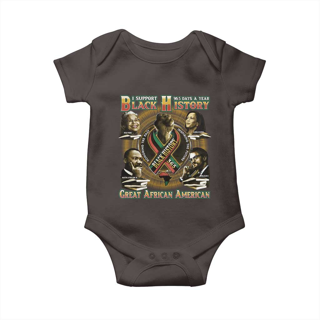 Support Black History 365 Days A Year Baby Onesie Martin MLK Malcolm X Rosa Parks Kamala Harris