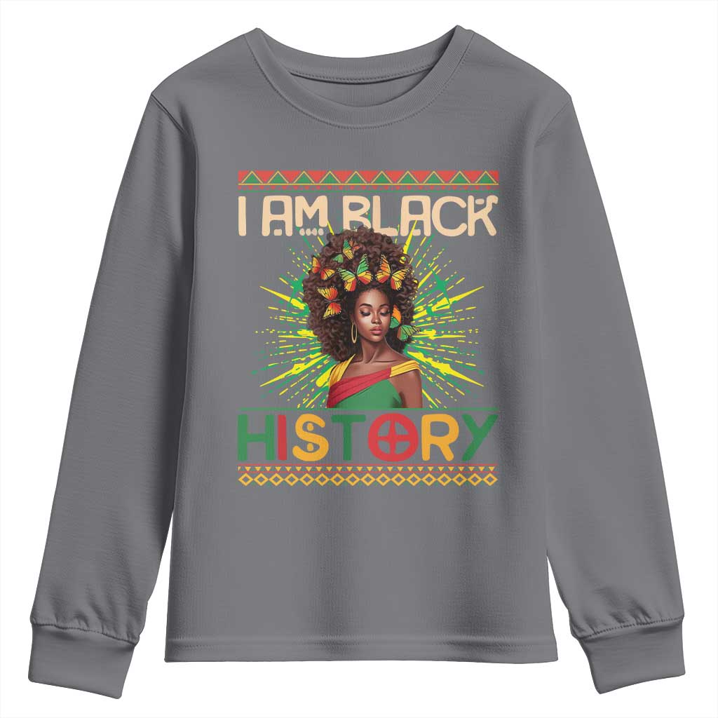 I Am Black History Youth Long Sleeve Shirt African American Women Pretty Butterfly