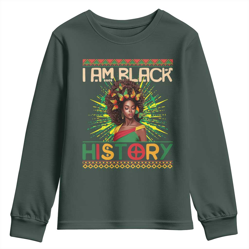 I Am Black History Youth Long Sleeve Shirt African American Women Pretty Butterfly
