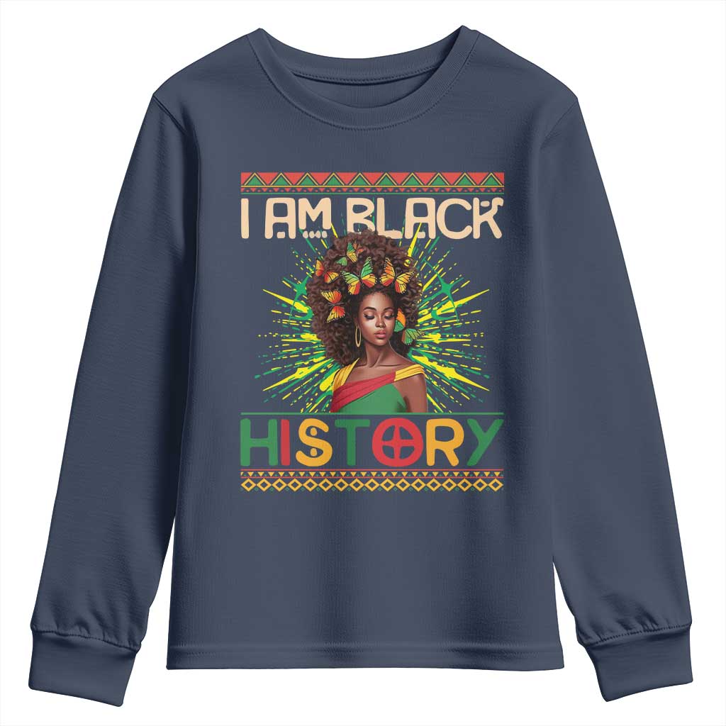 I Am Black History Youth Long Sleeve Shirt African American Women Pretty Butterfly