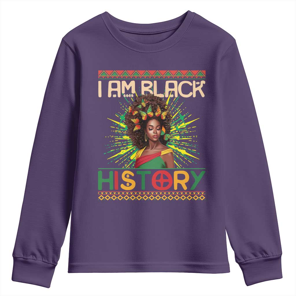 I Am Black History Youth Long Sleeve Shirt African American Women Pretty Butterfly