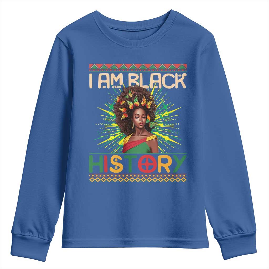 I Am Black History Youth Long Sleeve Shirt African American Women Pretty Butterfly