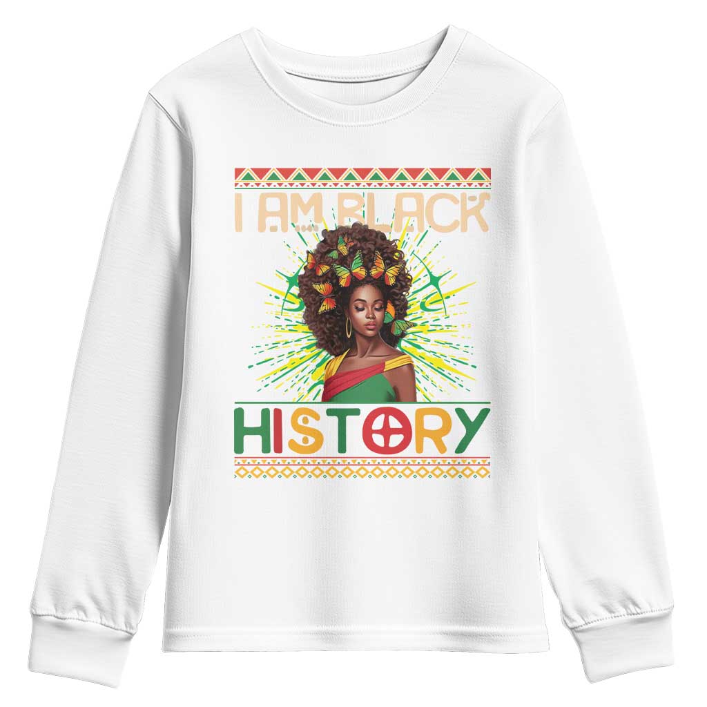 I Am Black History Youth Long Sleeve Shirt African American Women Pretty Butterfly