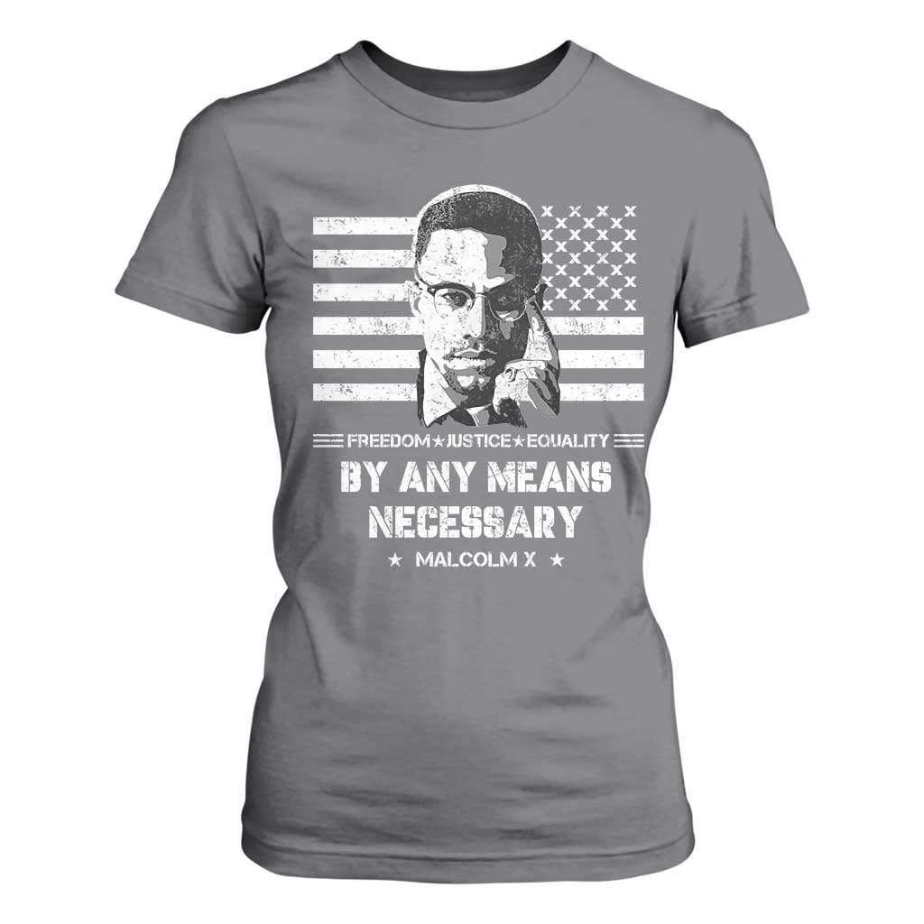 Malcolm X T Shirt For Women By Any Means Necessary American Flag