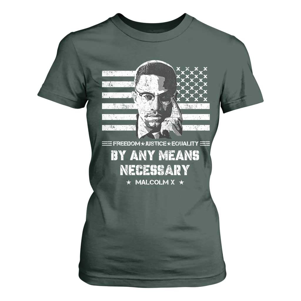 Malcolm X T Shirt For Women By Any Means Necessary American Flag