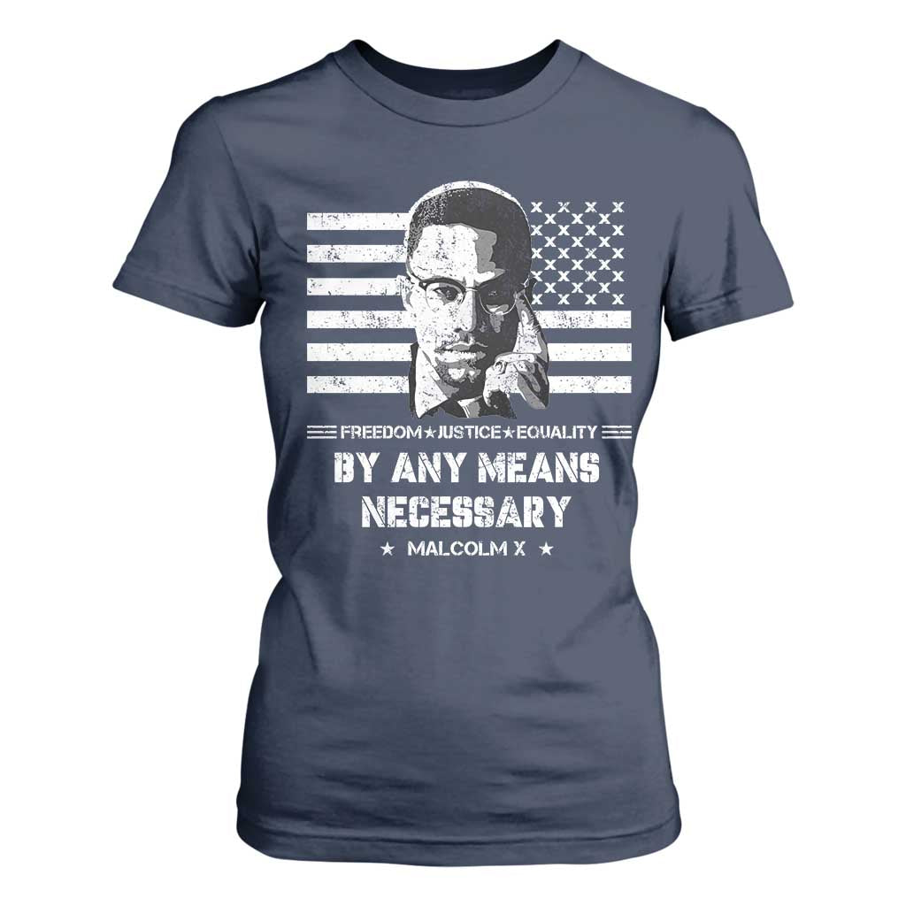 Malcolm X T Shirt For Women By Any Means Necessary American Flag