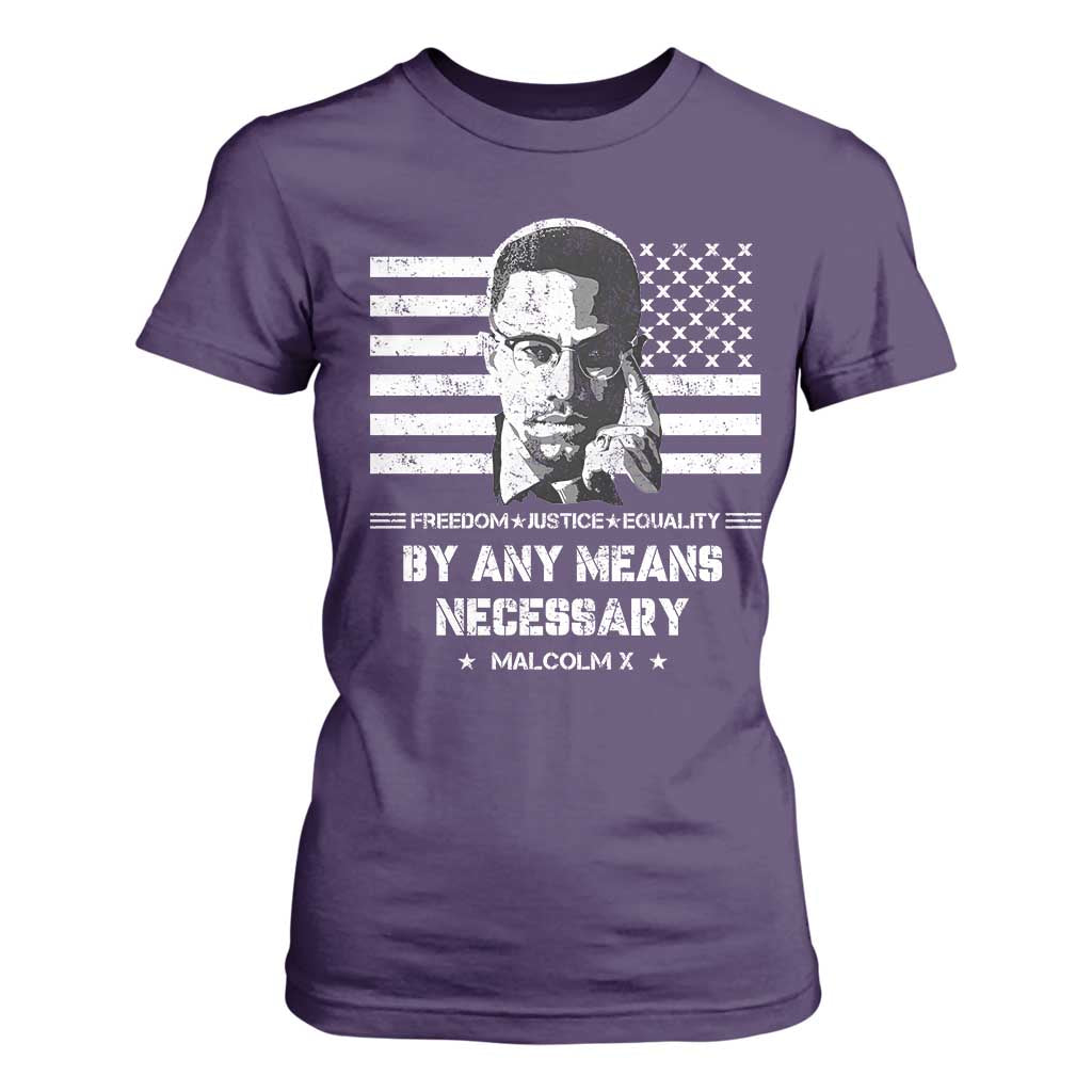 Malcolm X T Shirt For Women By Any Means Necessary American Flag