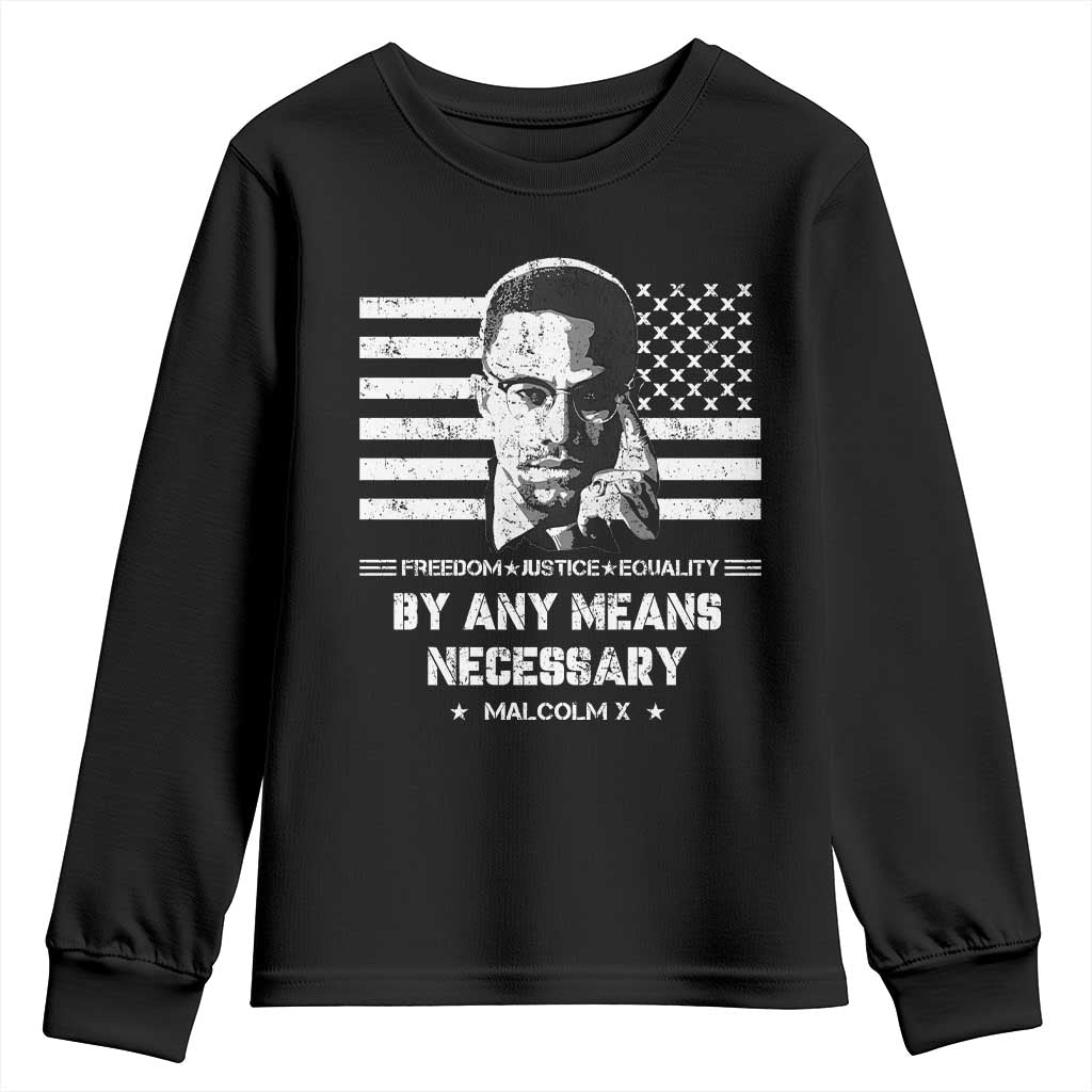Malcolm X Youth Sweatshirt By Any Means Necessary American Flag