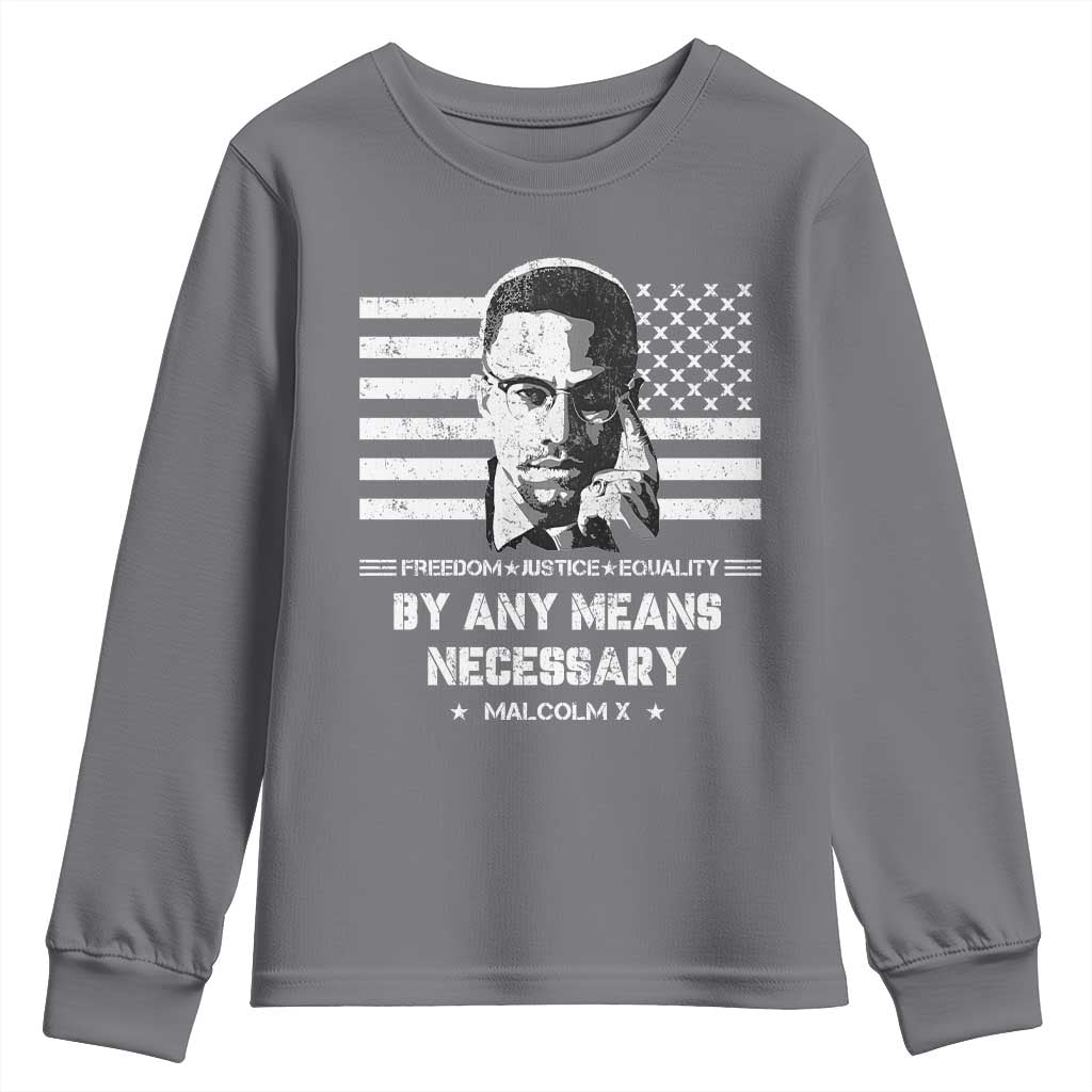 Malcolm X Youth Sweatshirt By Any Means Necessary American Flag