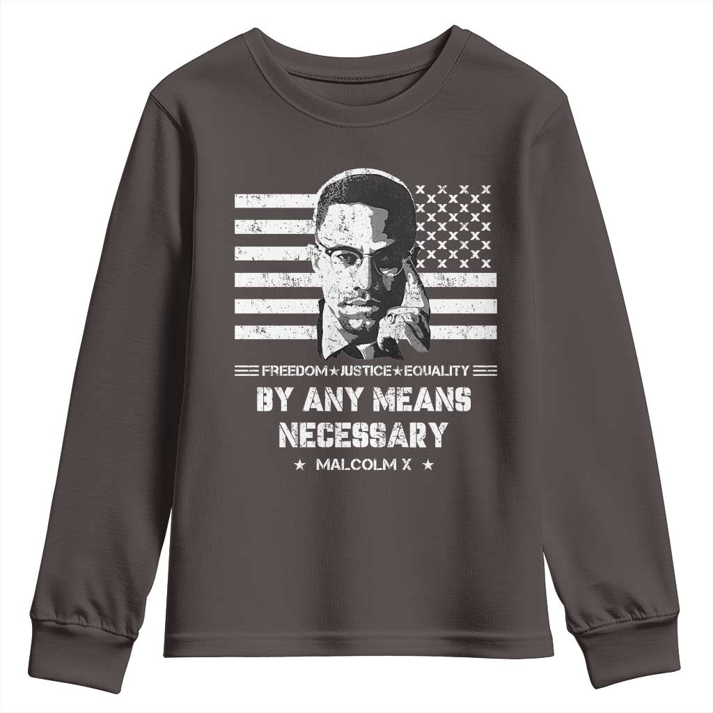 Malcolm X Youth Sweatshirt By Any Means Necessary American Flag