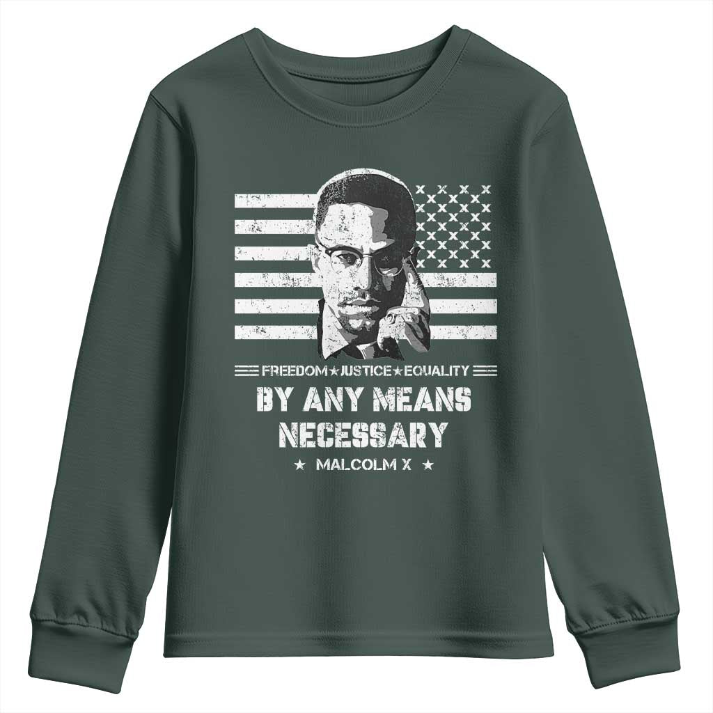 Malcolm X Youth Sweatshirt By Any Means Necessary American Flag