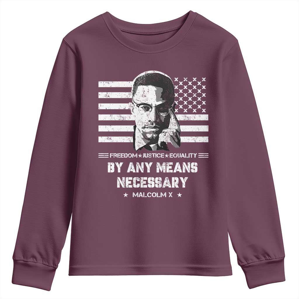 Malcolm X Youth Sweatshirt By Any Means Necessary American Flag
