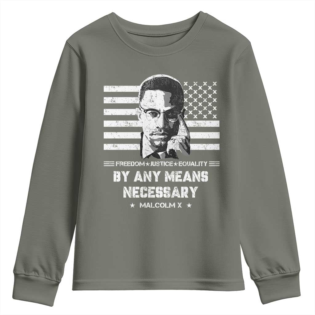 Malcolm X Youth Sweatshirt By Any Means Necessary American Flag