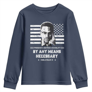 Malcolm X Youth Sweatshirt By Any Means Necessary American Flag