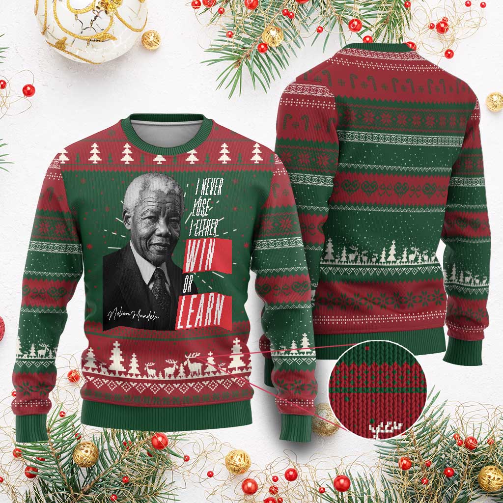 Nelson Mandela's Motivational Knit Sweatshirt I Never Lose I Either Win Or Learn
