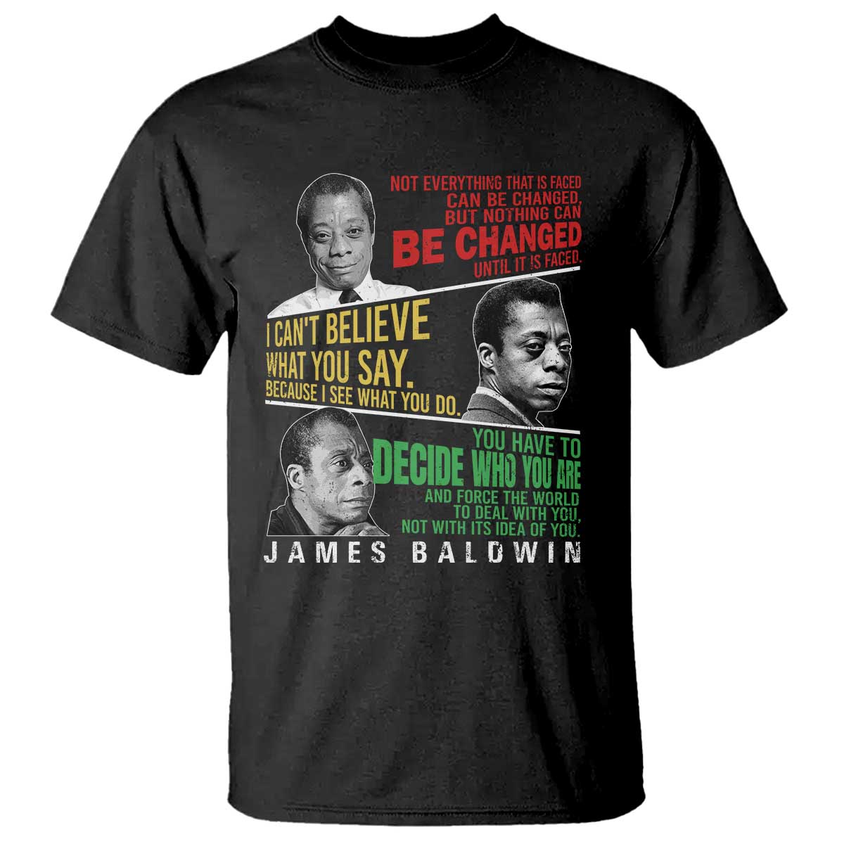 James Baldwin T Shirt Famous Quotes Nothing Can Be Changed Until It Is Faced
