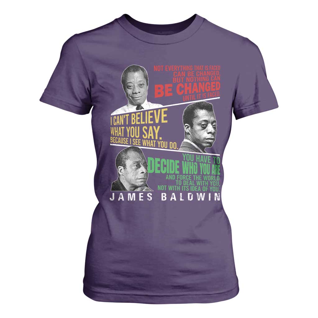 James Baldwin T Shirt For Women Famous Quotes Nothing Can Be Changed Until It Is Faced