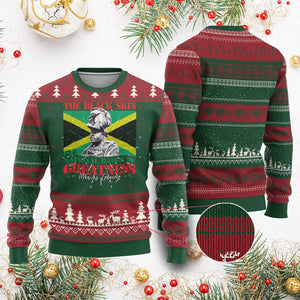Marcus Garvey Ugly Christmas Sweater The Black Skin Is A National Badge Of Greatness Jamaican Flag
