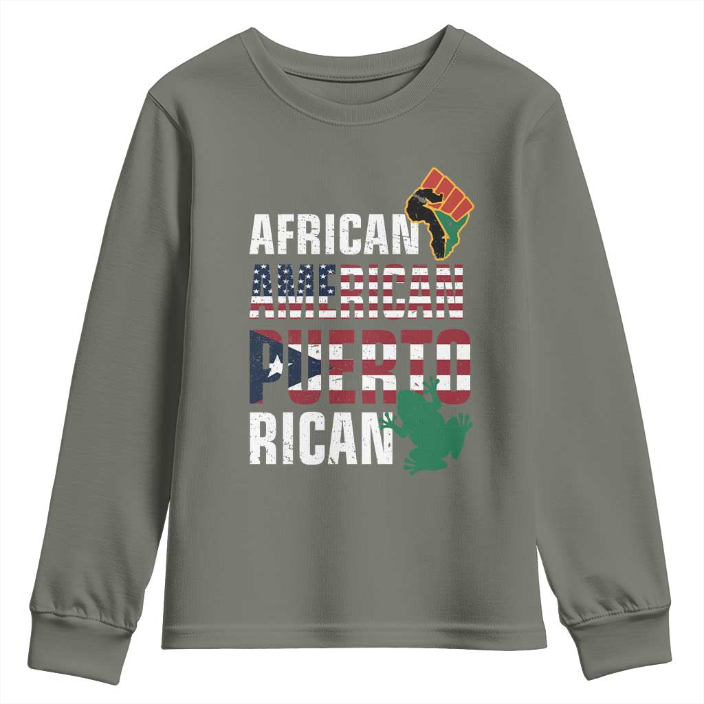 African American Puerto Rican Pride Youth Long Sleeve Shirt