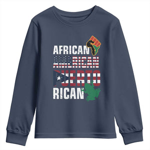 African American Puerto Rican Pride Youth Long Sleeve Shirt