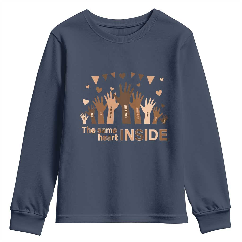 Black Civil Rights Youth Long Sleeve Shirt We Can Be Different On The Outside But We Have The Same Heart Black History Month