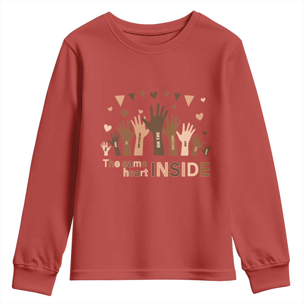 Black Civil Rights Youth Long Sleeve Shirt We Can Be Different On The Outside But We Have The Same Heart Black History Month