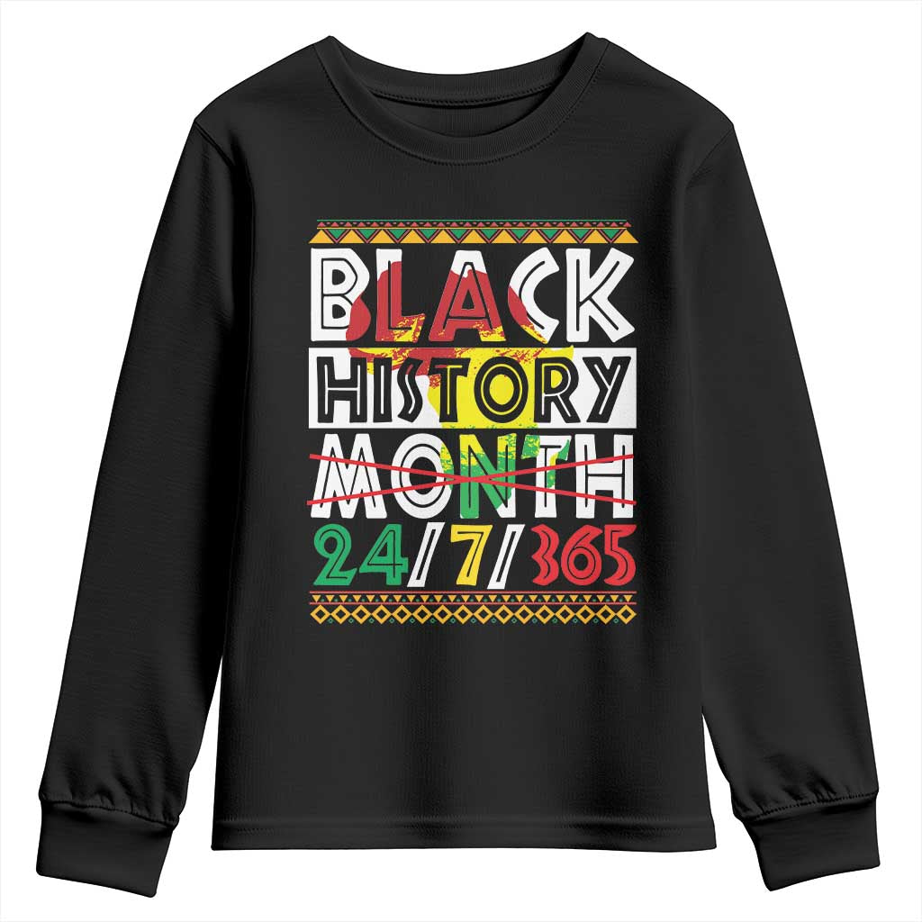 Black History Month Youth Long Sleeve Shirt 24/7/365 Gift Pride African American