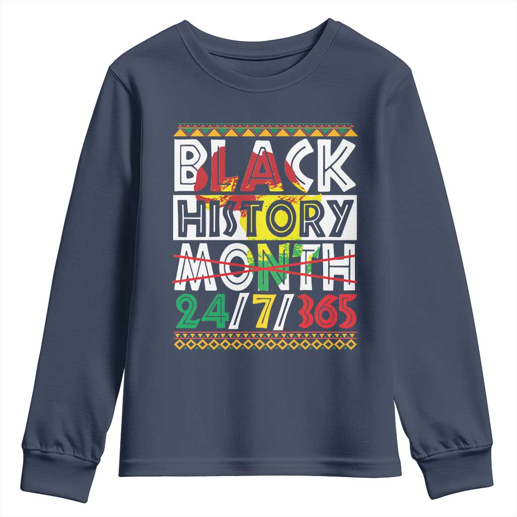 Black History Month Youth Long Sleeve Shirt 24/7/365 Gift Pride African American