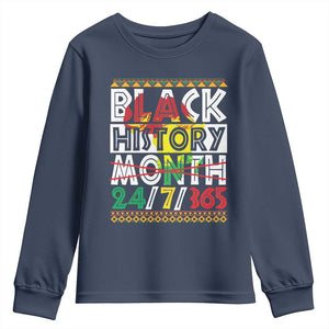Black History Month Youth Long Sleeve Shirt 24/7/365 Gift Pride African American