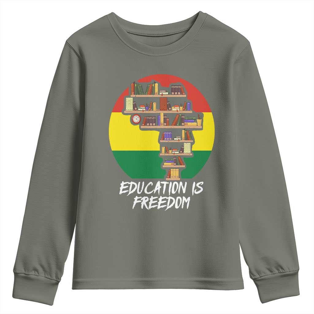 Black History Month Youth Long Sleeve Shirt Education Is Freedom African Americans