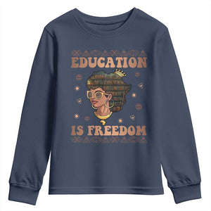 Black Teacher Youth Long Sleeve Shirt Education Is Freedom Black History