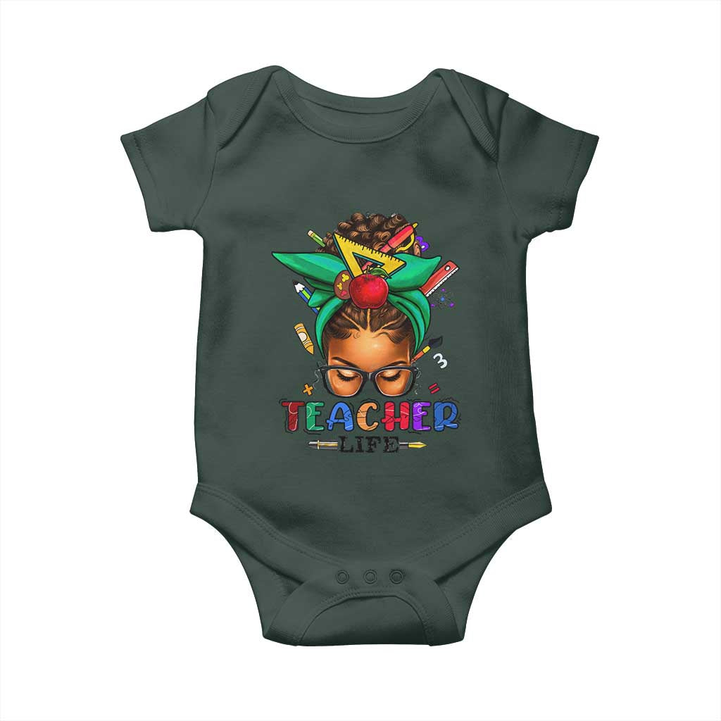 Black Teacher Life Baby Onesie Messy Bun African American Educate