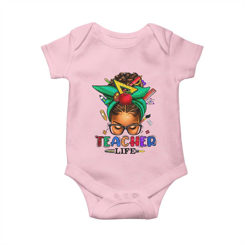 Black Teacher Life Baby Onesie Messy Bun African American Educate