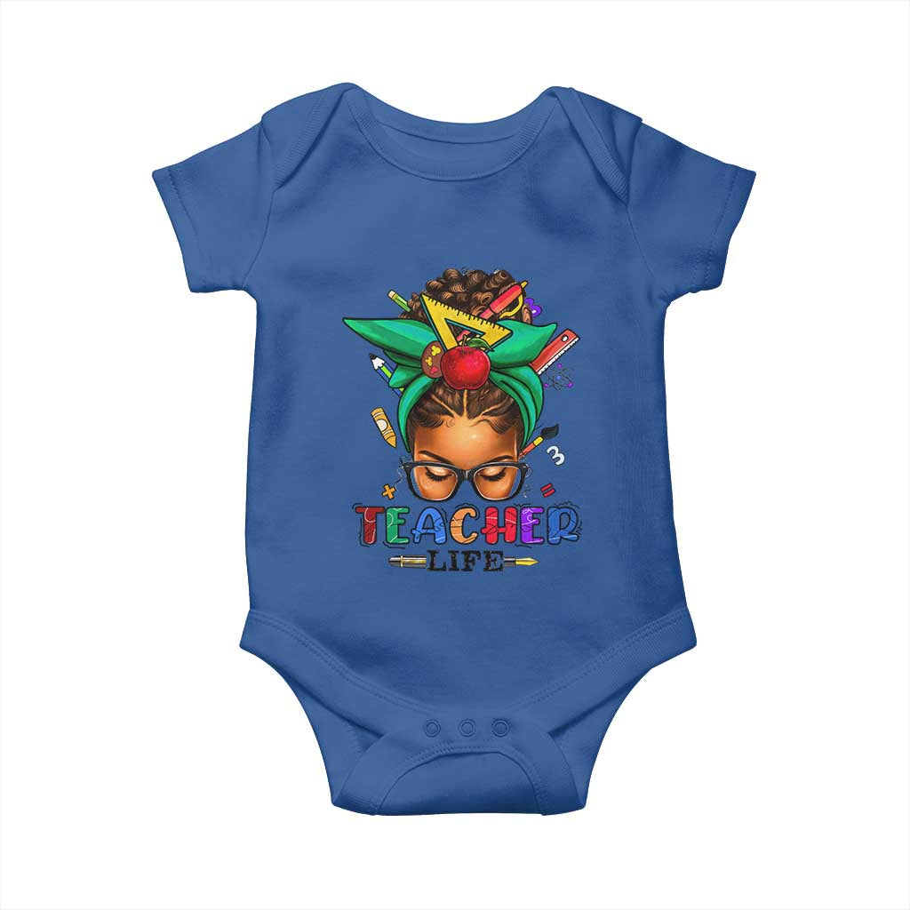 Black Teacher Life Baby Onesie Messy Bun African American Educate