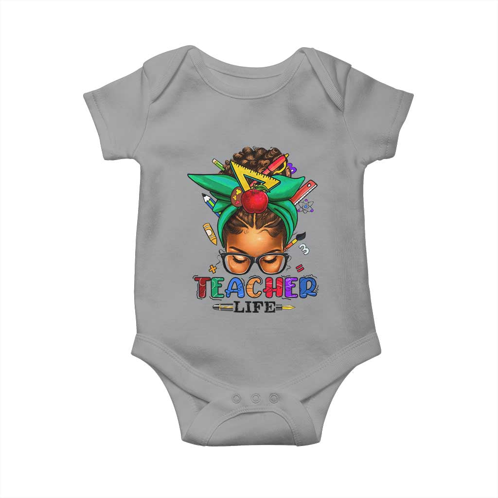 Black Teacher Life Baby Onesie Messy Bun African American Educate
