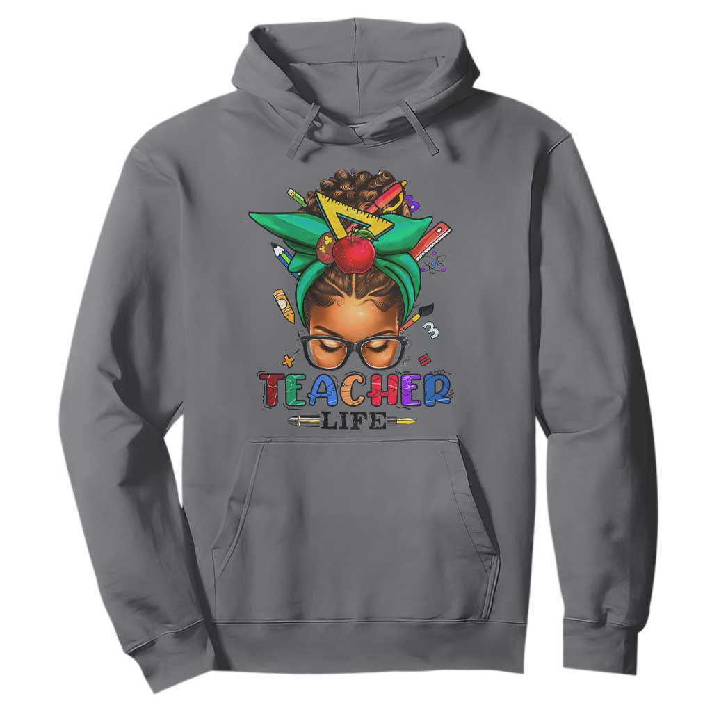 Black Teacher Life Hoodie Messy Bun African American Educate