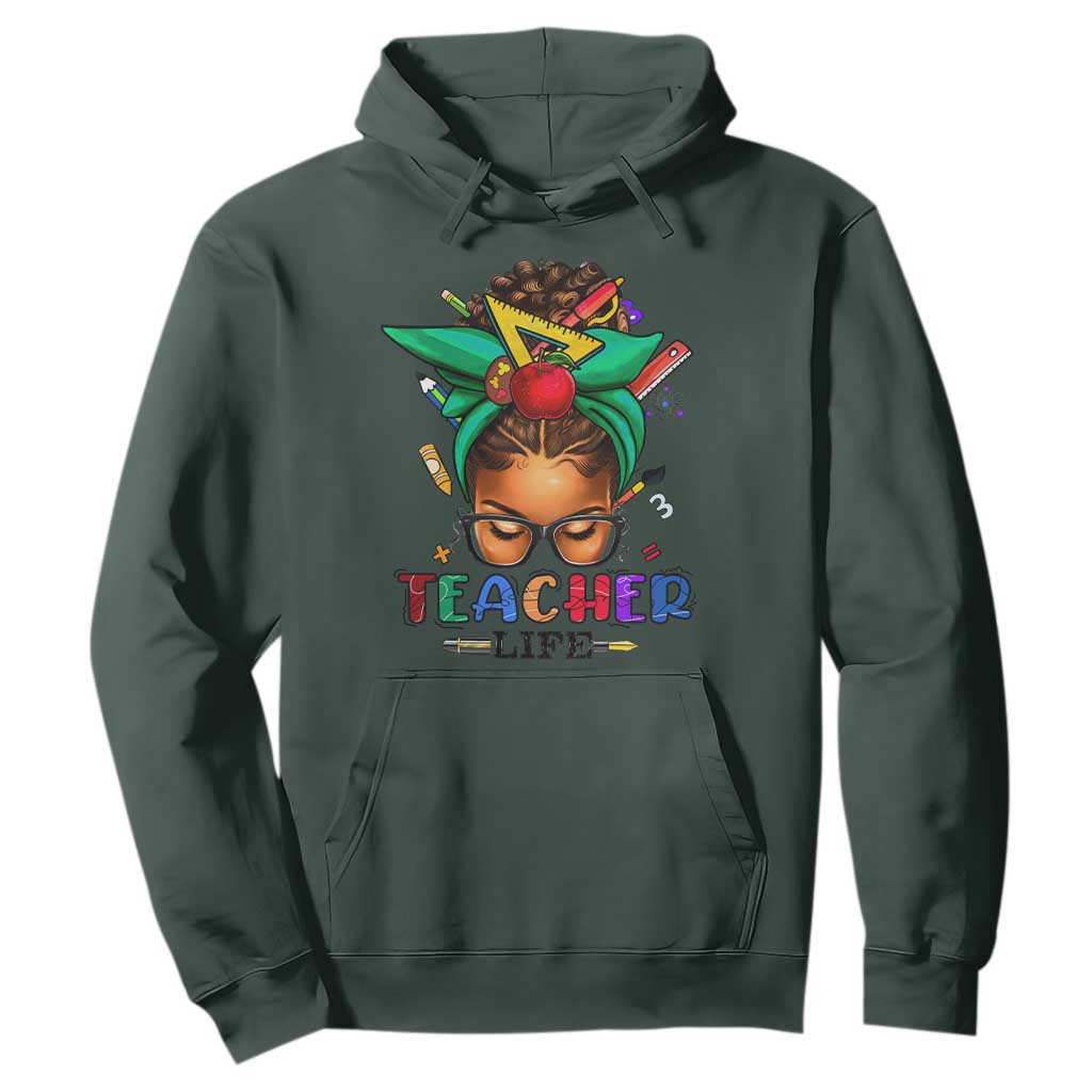 Black Teacher Life Hoodie Messy Bun African American Educate