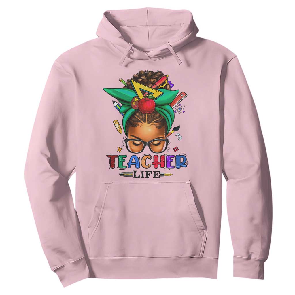 Black Teacher Life Hoodie Messy Bun African American Educate