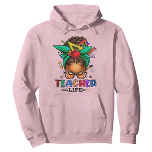 Black Teacher Life Hoodie Messy Bun African American Educate