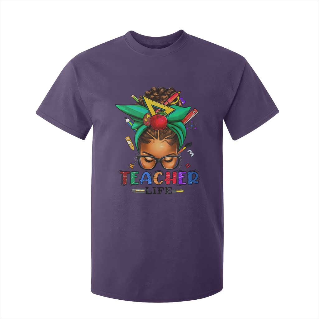 Black Teacher Life T Shirt For Kid Messy Bun African American Educate