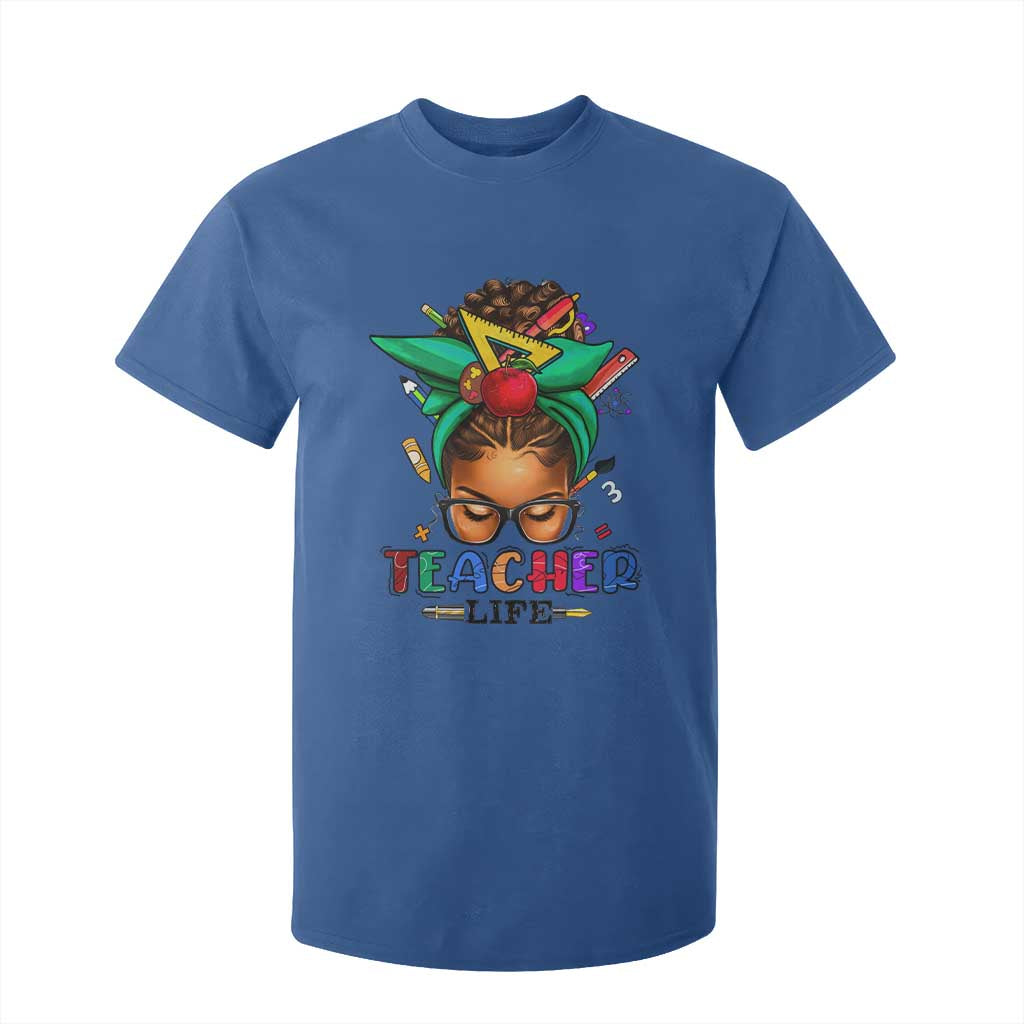 Black Teacher Life T Shirt For Kid Messy Bun African American Educate