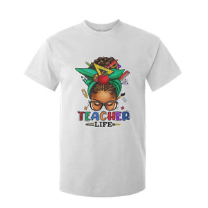 Black Teacher Life T Shirt For Kid Messy Bun African American Educate
