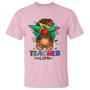 Black Teacher Life T Shirt Messy Bun African American Educate
