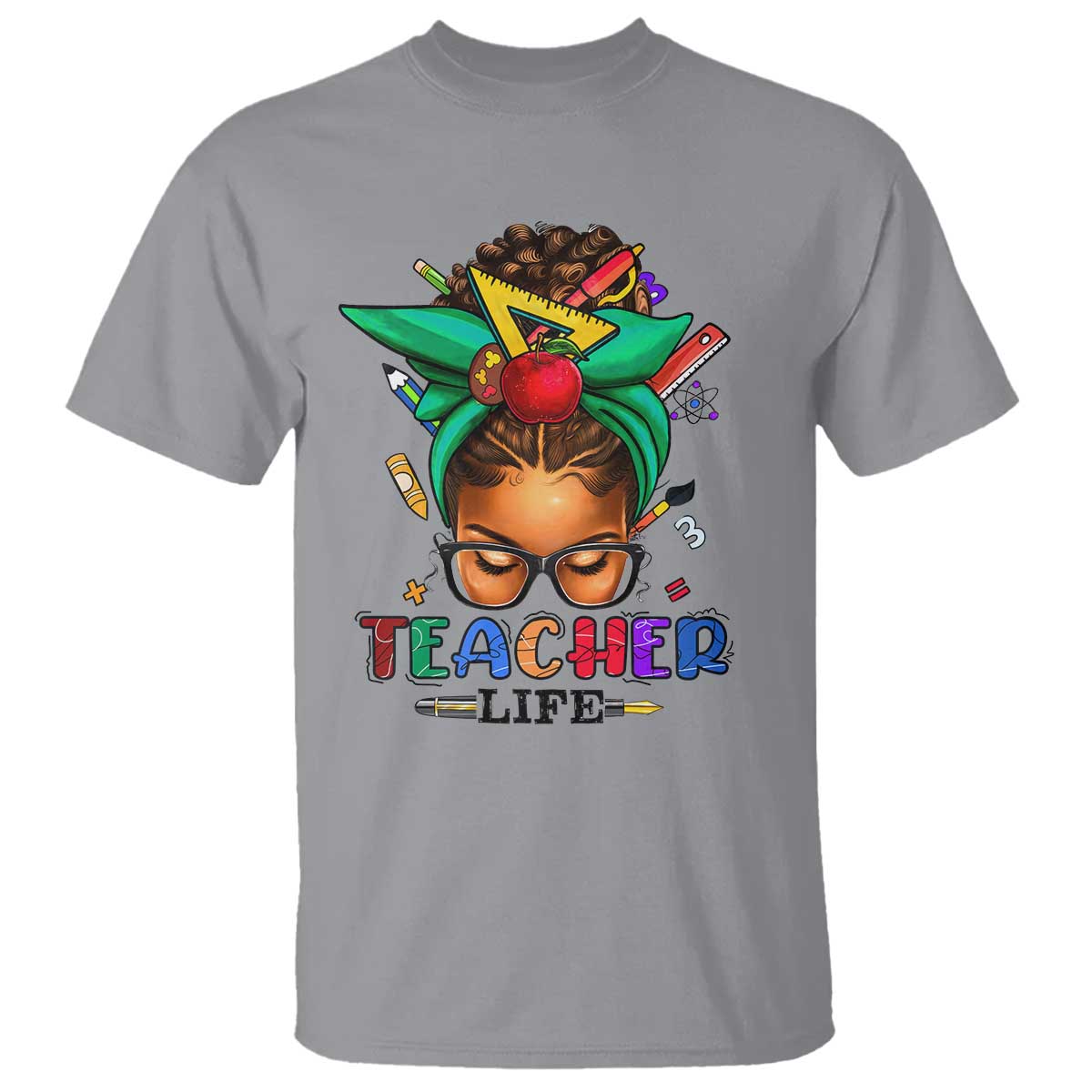 Black Teacher Life T Shirt Messy Bun African American Educate