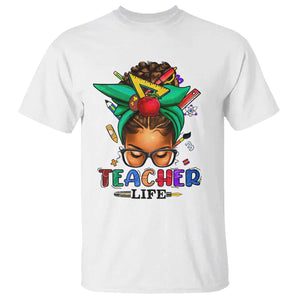 Black Teacher Life T Shirt Messy Bun African American Educate