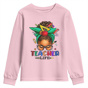 Black Teacher Life Youth Long Sleeve Shirt Messy Bun African American Educate